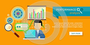 Performance Analysis Banner. Person Work at Laptop