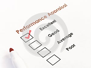 Performance appraisal with details and blank checkbox.