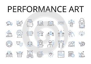 performance art line icons collection. visual arts, decorative arts, fine arts, liberal arts, graphic design, digital