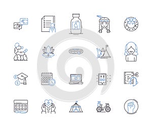 performance art outline icons collection. Performance, Art, Theatre, Dance, Music, Visual, Installation vector and photo
