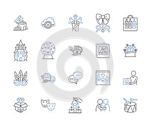 performance art outline icons collection. Performance, Art, Theatre, Dance, Music, Visual, Installation vector and photo