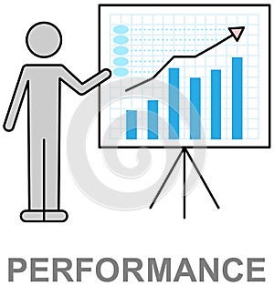 Performance with chart. Financial accounting report on board. Manager shows business process diagram