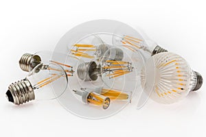 performance different types of E27 and G4 LED bulbs with different number of LED filaments