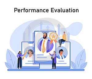 Performance Evaluation concept. Professionals celebrating top-performer accolades, highlighting growth and achievements.