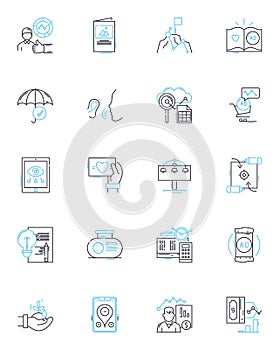 Performance evaluation linear icons set. Assessment, Analysis, Review, Feedback, Rating, Measurement, Grading line