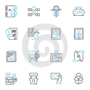 Performance evaluation linear icons set. Assessment, Analysis, Review, Feedback, Rating, Measurement, Grading line