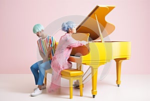 performance illustration people modern piano concept music trend colourful art. Generative AI.