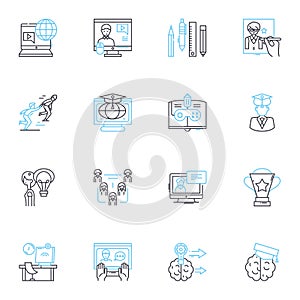 Performance improvement linear icons set. Efficiencies, Optimization, Streamlining, Advancement, Progression