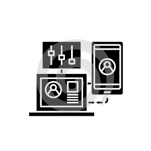 Performance management black icon, vector sign on isolated background. Performance management concept symbol photo