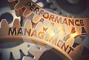 Performance Management on the Golden Gears. 3D Illustration.