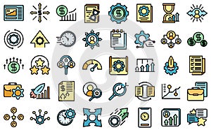 Performance management icons set line color vector