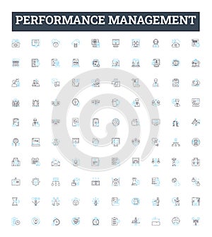 Performance management vector line icons set. Performance, Management, Assessment, Appraisal, measurement, Monitoring