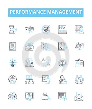Performance management vector line icons set. Performance, Management, Assessment, Appraisal, measurement, Monitoring