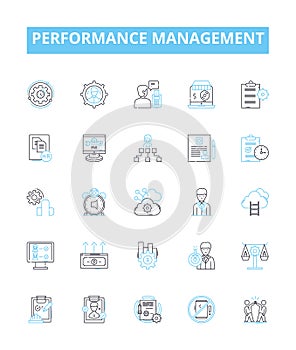 Performance management vector line icons set. Performance, Management, Assessment, Appraisal, measurement, Monitoring