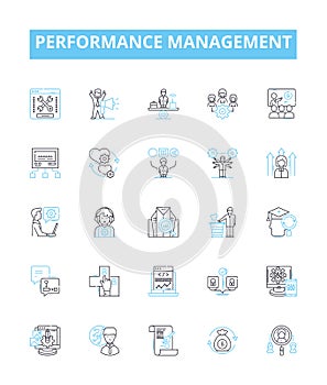 Performance management vector line icons set. Performance, Management, Assessment, Appraisal, measurement, Monitoring