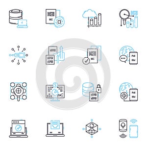 Performance metrics linear icons set. Evaluation, Analysis, Metrics, Progress, Success, Improvement, Efficiency line