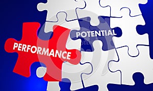 Performance Potential Puzzle Piece Fill Gap Words 3d Illustration