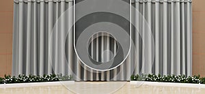 performance stage backdrop background wedding scene decorated with white flowers 3d illustration