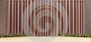 performance stage backdrop background wedding scene decorated with white flowers 3d illustration