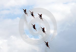 Performance of the Swifts aerobatic team on multi-purpose highly maneuverable MiG-29 fighters over the Myachkovo airfield photo