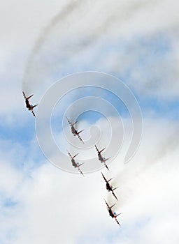 Performance of the Swifts aerobatic team on multi-purpose highly maneuverable MiG-29 fighters over the Myachkovo airfield photo