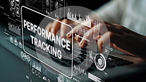 Performance Tracking Data Analysis and Business Intelligence Visualization Concept with Hands on Keyboard. Asymptotic