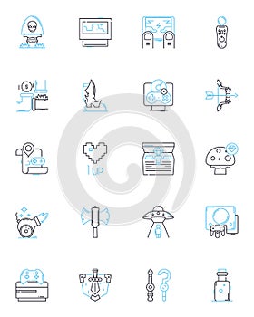 Performance tracking linear icons set. Analytics, Metrics, Evaluations, Measurements, Dashboards, Progress, Benchmarks