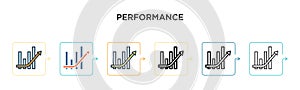 Performance vector icon in 6 different modern styles. Black, two colored performance icons designed in filled, outline, line and