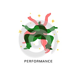 Performance vector illustration. Abstract performers are dansing and making show.