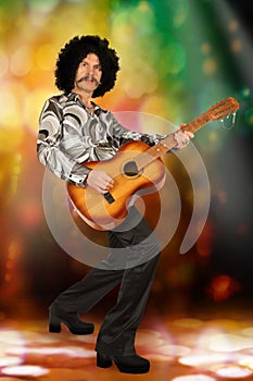 Performer with guitar in disco style