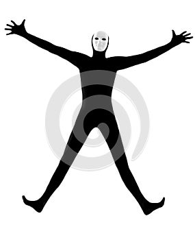 Performer mime with mask happy saluting