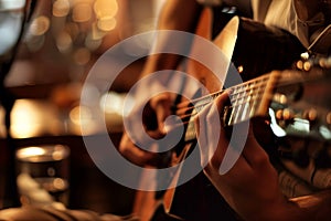 performer playing acoustic guitar solo