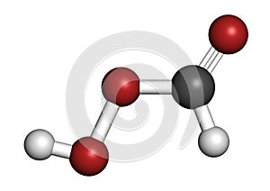 Performic acid PFA disinfectant molecule. Used as disinfectant and sterilizer. Atoms are represented as spheres with.