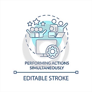 Performing actions simultaneously turquoise concept icon