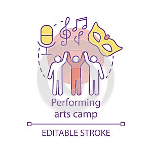 Performing arts camp concept icon. Artistic, creative personalities community, club idea thin line illustration. Theatre