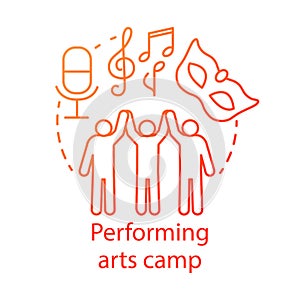 Performing arts camp concept icon. Artistic, creative personalities community, club idea thin line illustration. Theatre