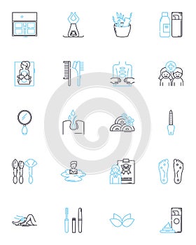 Performing arts linear icons set. Theatre, Dance, Music, Improv, Acting, Comedy, Stage line vector and concept signs photo