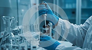 Performing Experiment Using Micropipette with Test Tube in Science Lab photo