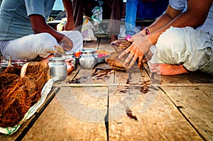 Performing prayer pooja hindu indian way