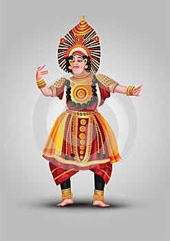 Performing Yakshagana classical dance of Karnataka state, India. vector illustration design photo