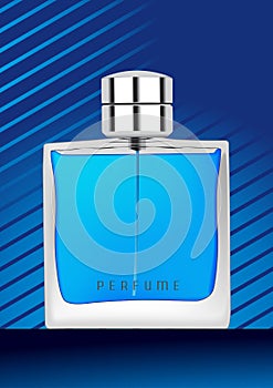 Perfume bottle in blue background