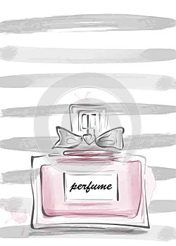 Perfume bottle with bow vector illustration female template