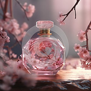 Perfume bottle with cherry blossoms
