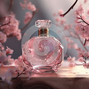 Perfume bottle with cherry blossoms