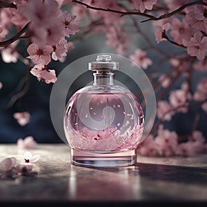 Perfume bottle with cherry blossoms