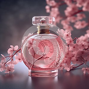 Perfume bottle with cherry blossoms