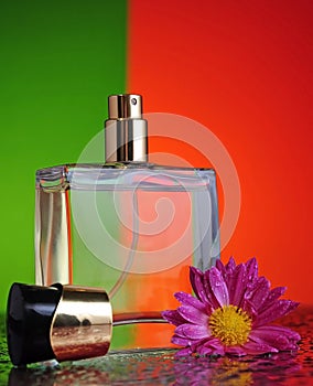 Perfume bottle with a flower