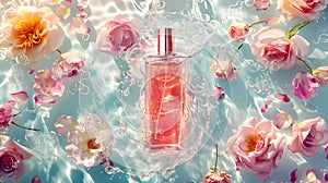 Perfume bottle and flowers