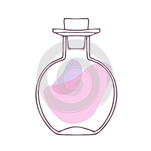 Perfume bottle. Glass bottle. Vector sketch isolated on white backgroung. Cosmetic, perfume, aromatherapy or essential oils bottle