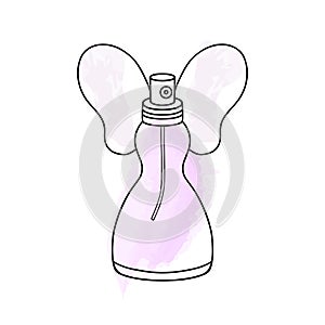 Perfume bottle hand drawn painted vector illustration. Eau de parfum. Brush stroke background